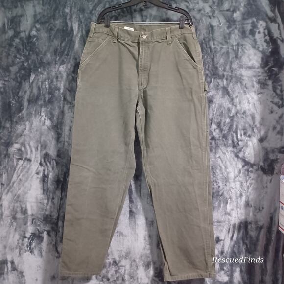Carhartt Dungaree Fit Cargo Utility Jeans Olive Green Men's 36 X 34 Vintage - Picture 2 of 6
